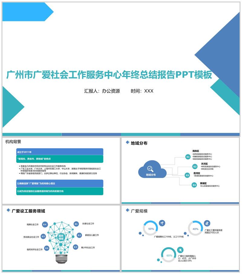 广州市广爱社会工作服务中心年终总结报告PPT模板