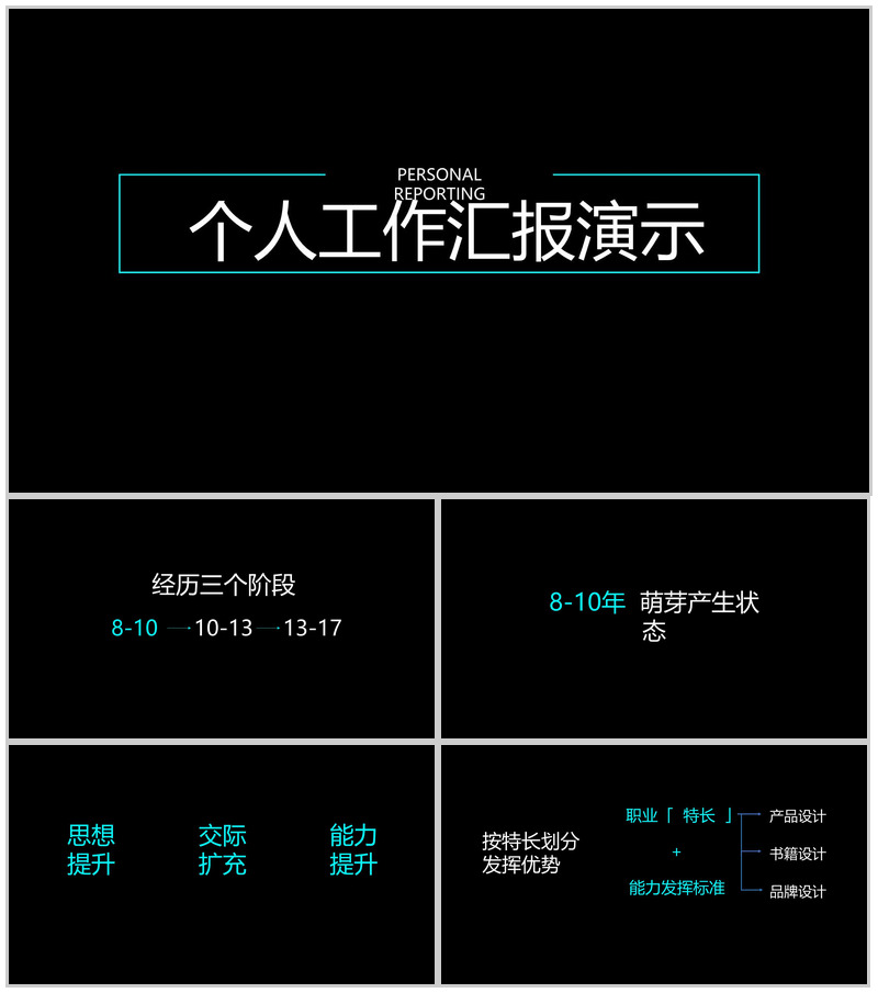 黑色简约个人工作汇报演示PPT模板