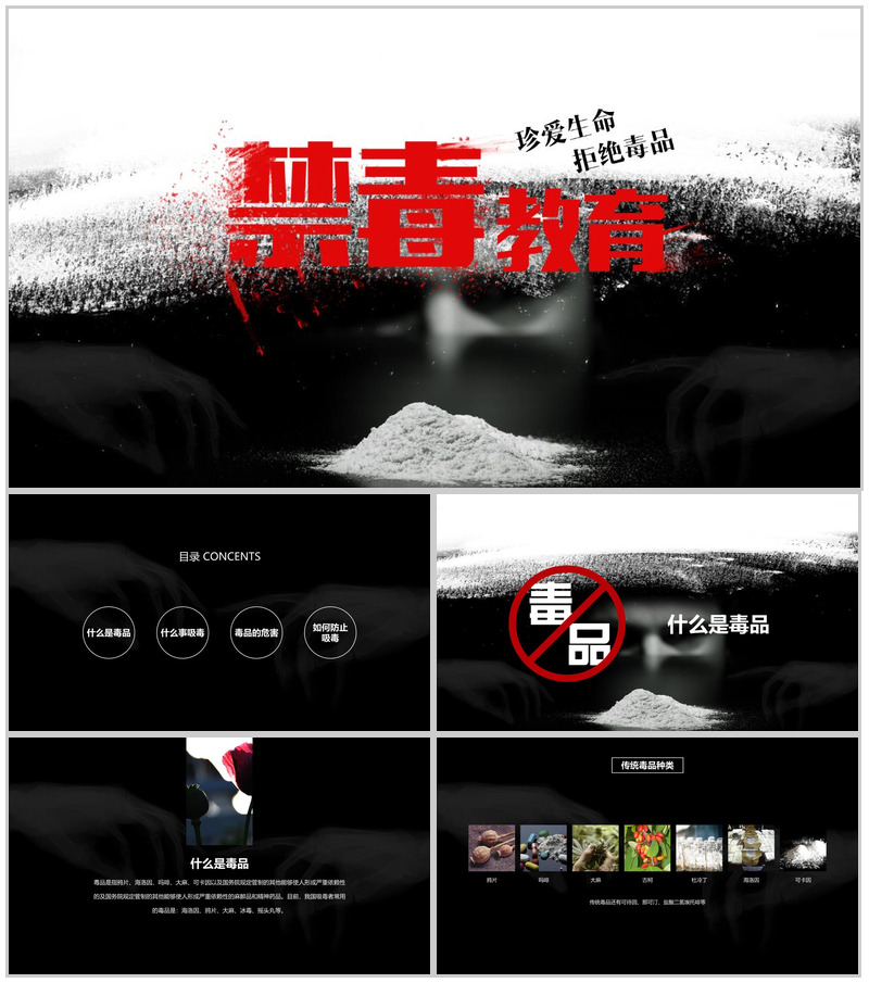 黑色震撼大气禁毒教育宣传课件PPT模板