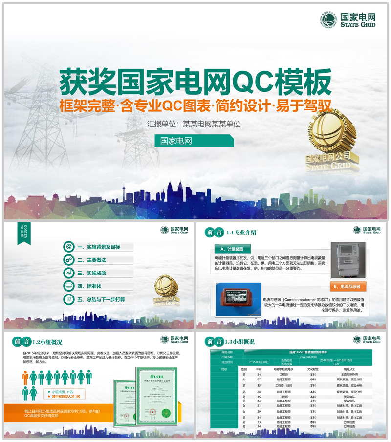 获奖国家电网QC工作汇报PPT模板