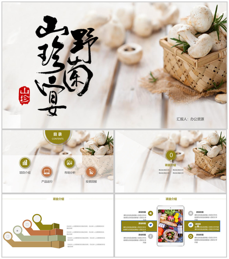 极简商务野菌美食宴项目宣传推广策划PPT模板