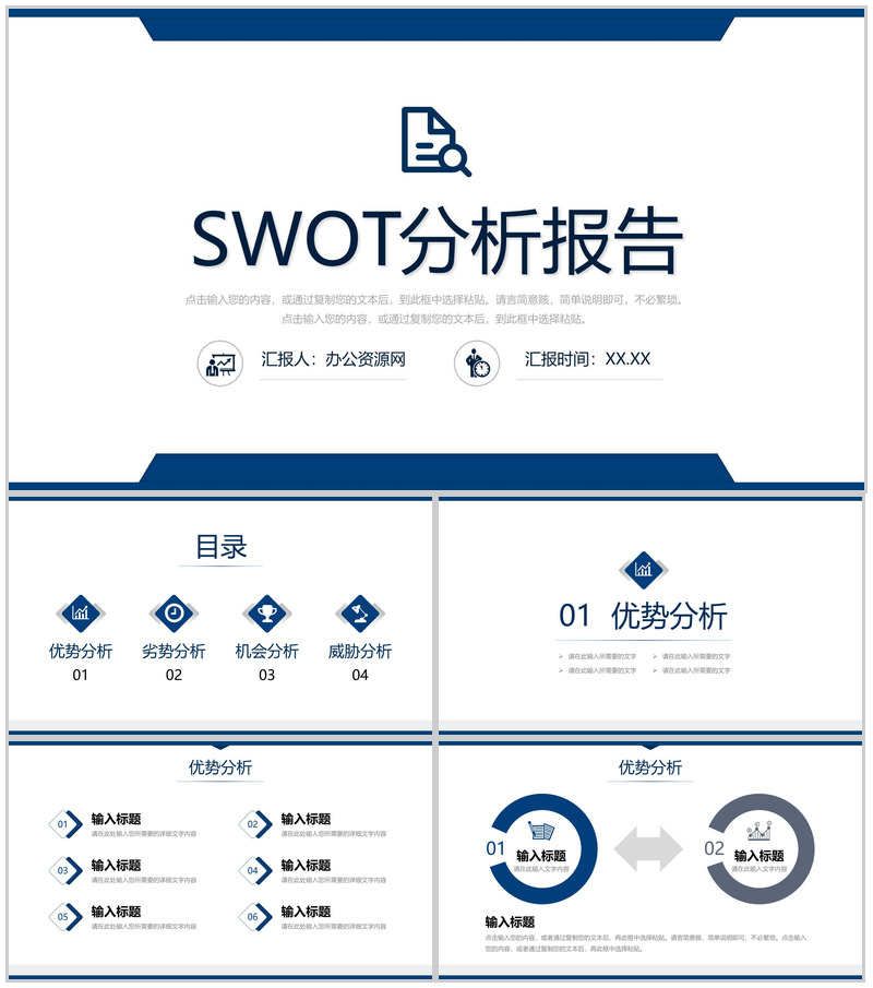 简约公司SWOT项目分析SWOT矩阵分析总结报告PPT模板