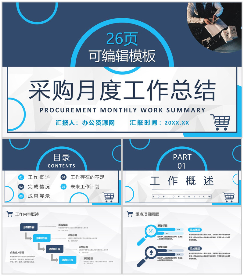 简约企业采购月度工作总结公司采购管理培训总结报告PPT模板