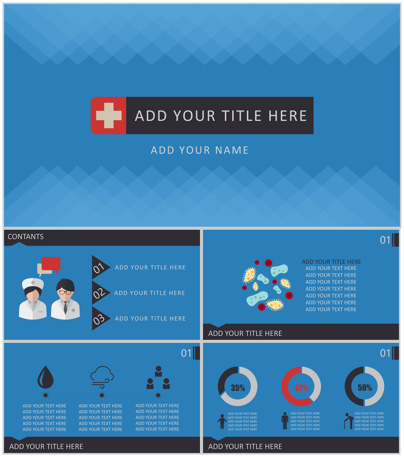 蓝色扁平化商务医学行业工作总结汇报PPT模板