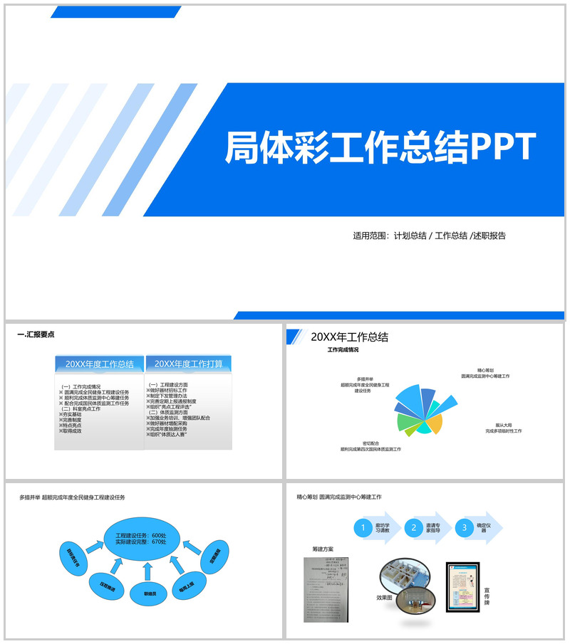蓝色简约大气局体彩中心工作总结报告PPT模板