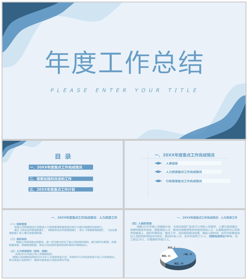 蓝色简约某燃气公司行政部年度工作总结PPT模板