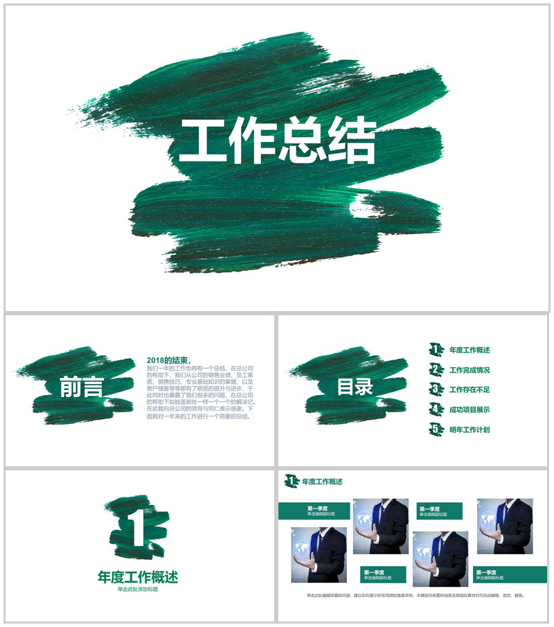 绿色大气商务市场分析调查工作总结PPT模板