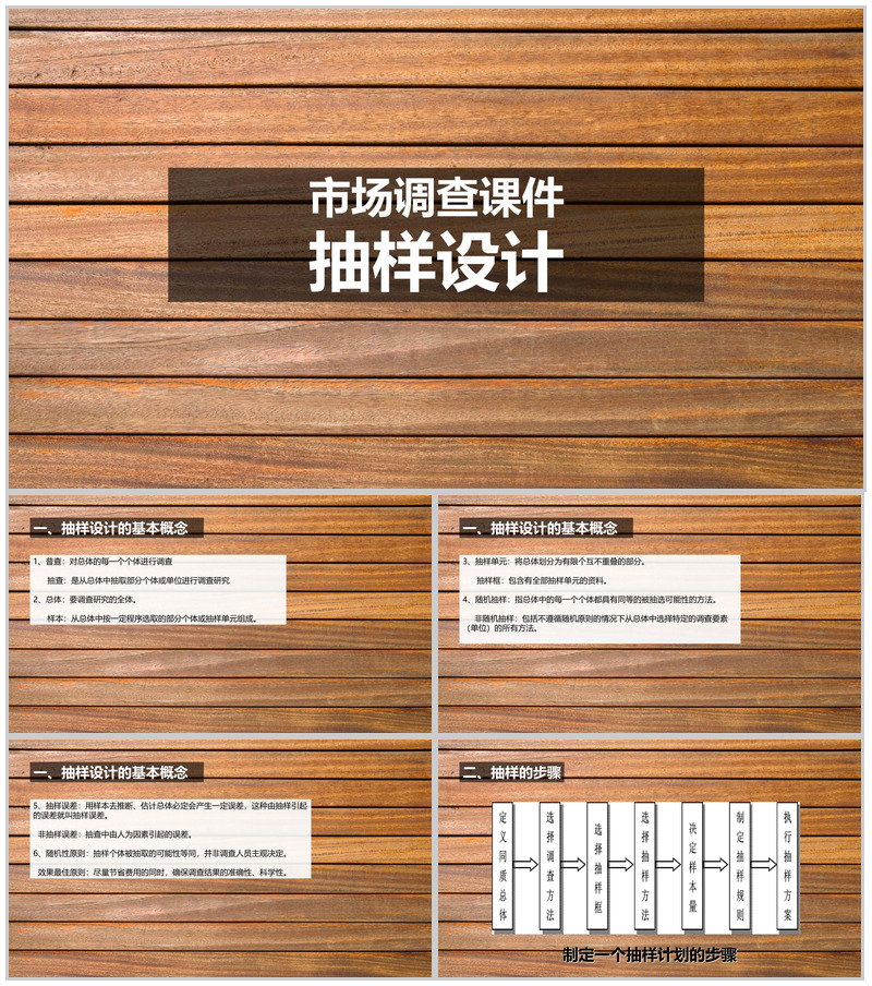木质背景下市场分析调查抽样设计课件PPT模板