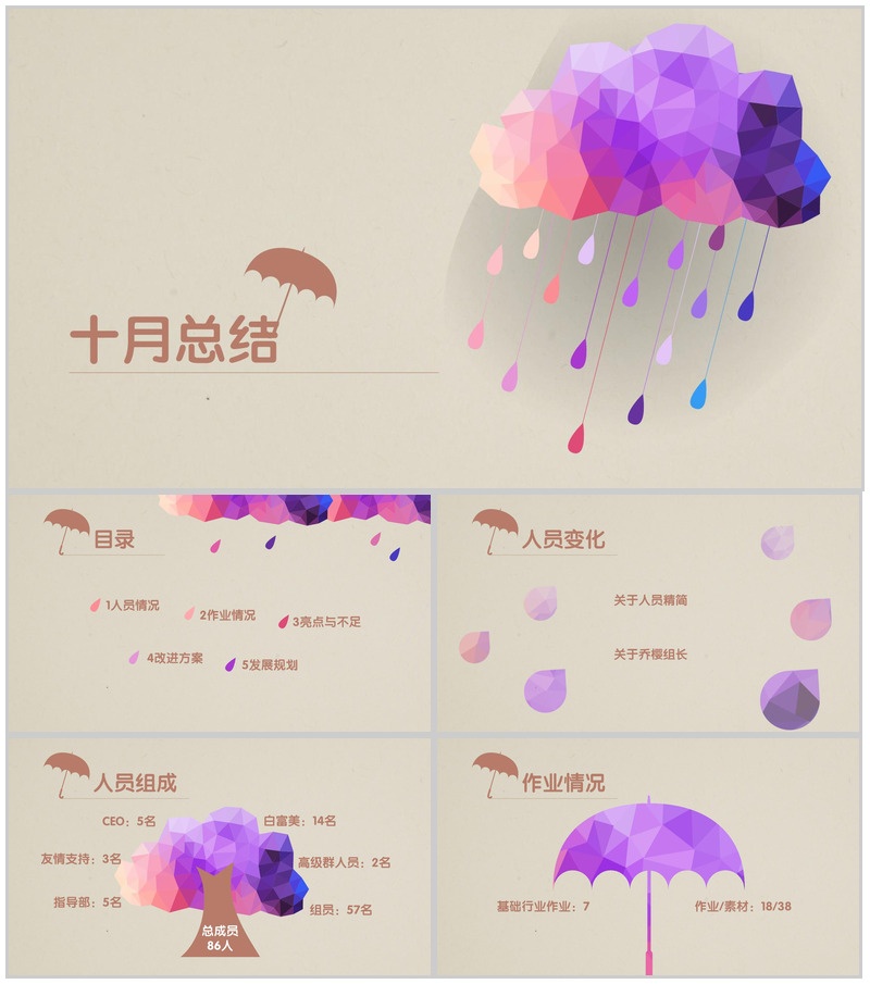 商务动漫商务总结灰色暖色PPT模板