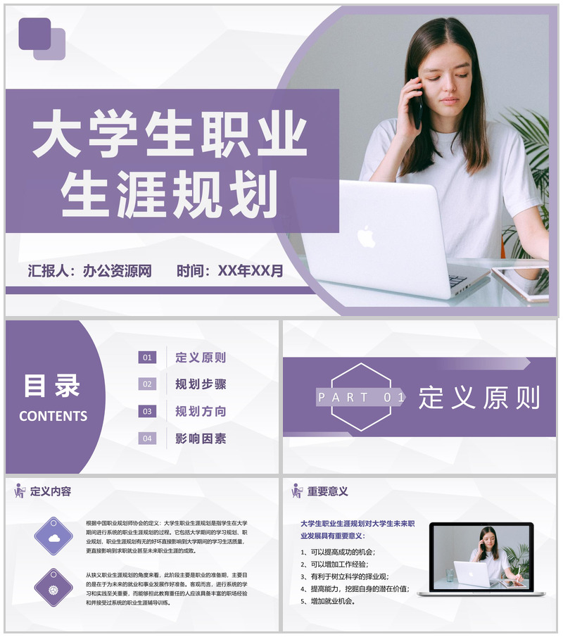 实用简约大学生职业定位职业生涯规划设计培训PPT模板