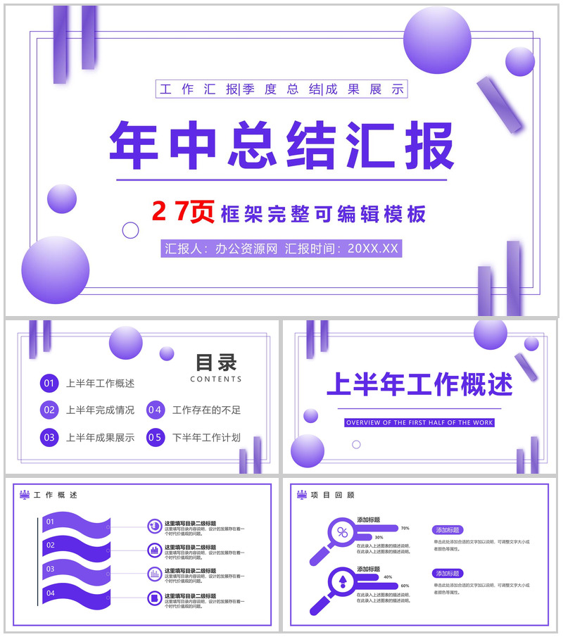 唯美简约炫酷科技年终总结工作汇报PPT模板
