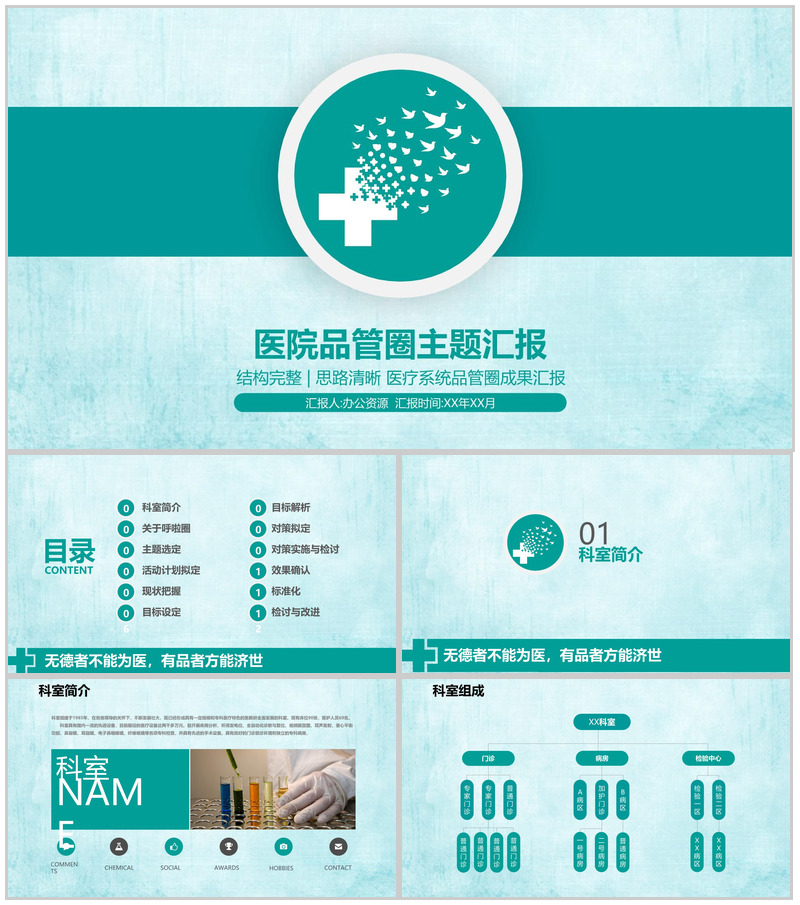 小清新简约大气医院医药品管圈主题汇报PPT模板