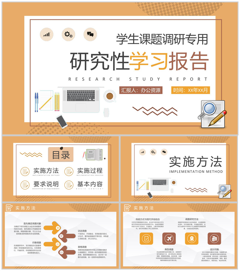 学生课题调研成果汇报研究性学习报告范文总结PPT模板