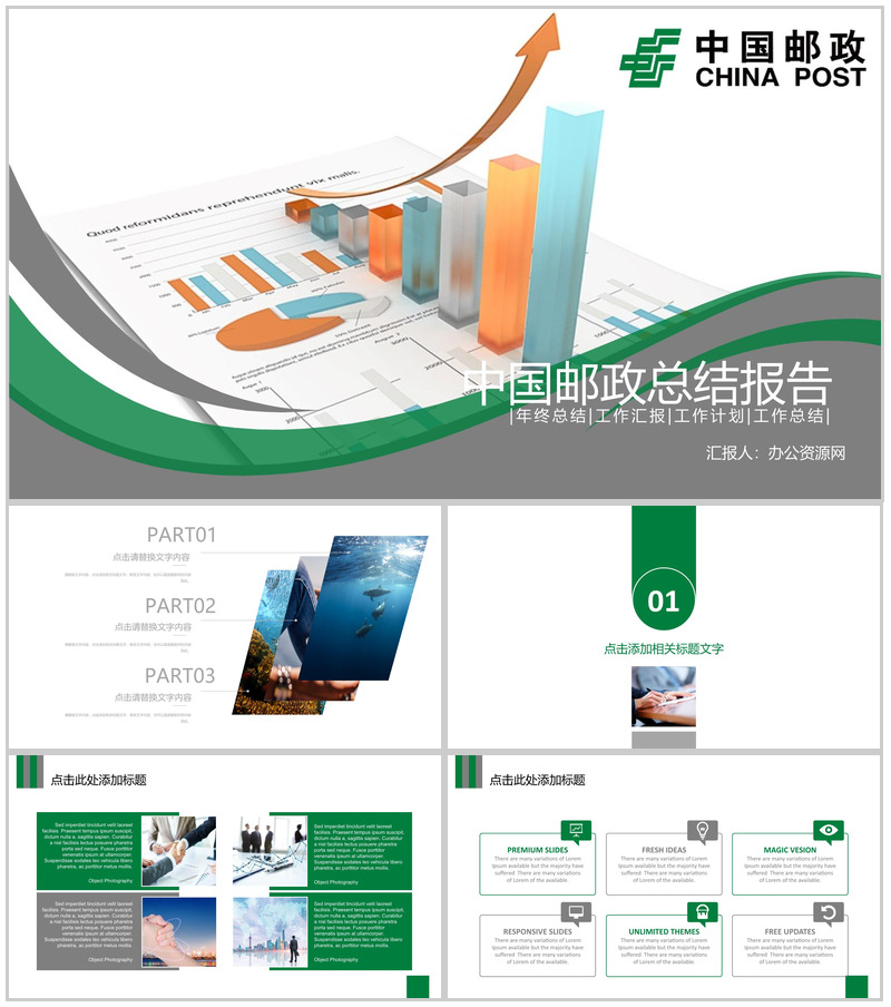 中国邮政总结报告工作总结PPT模板