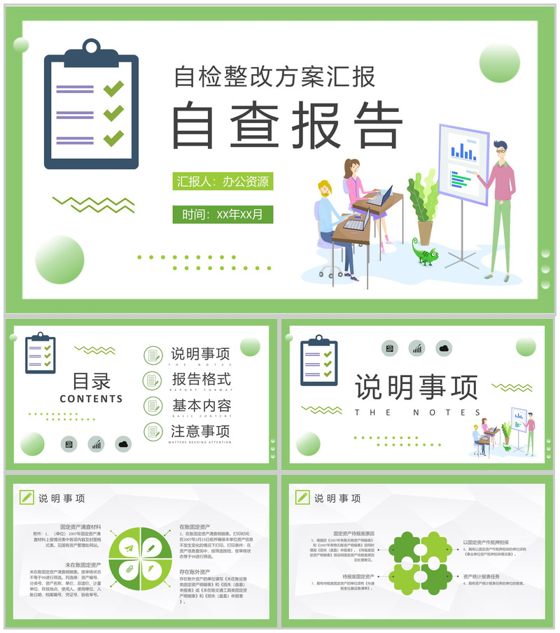 公司自检自评工作整改方案汇报自查报告总结PPT模板