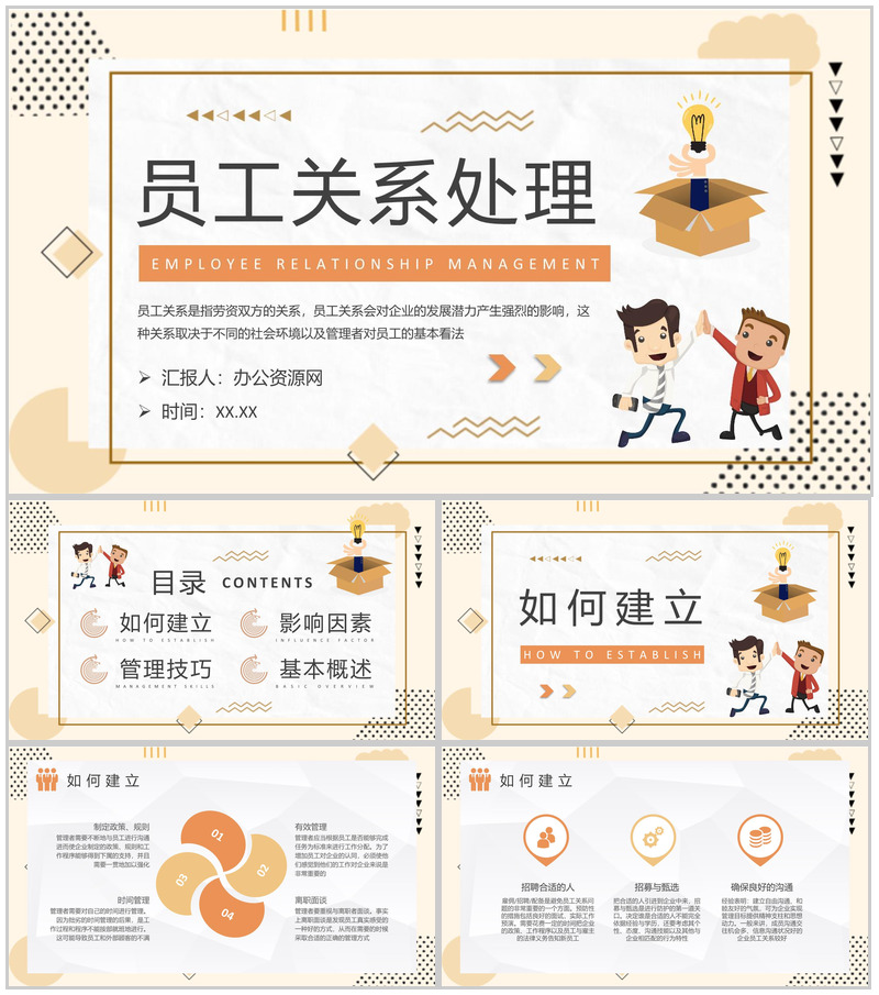 员工关系处理方案汇报公司劳动关系管理计划总结PPT模板