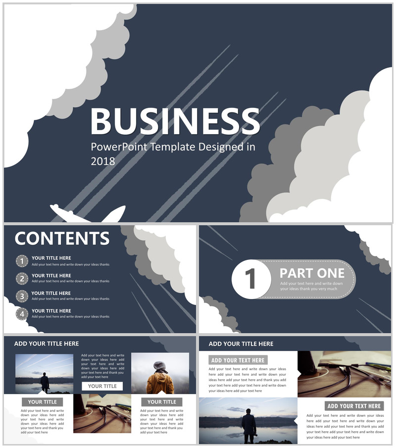 欧美商务云朵动态创意总结汇报PPT模板