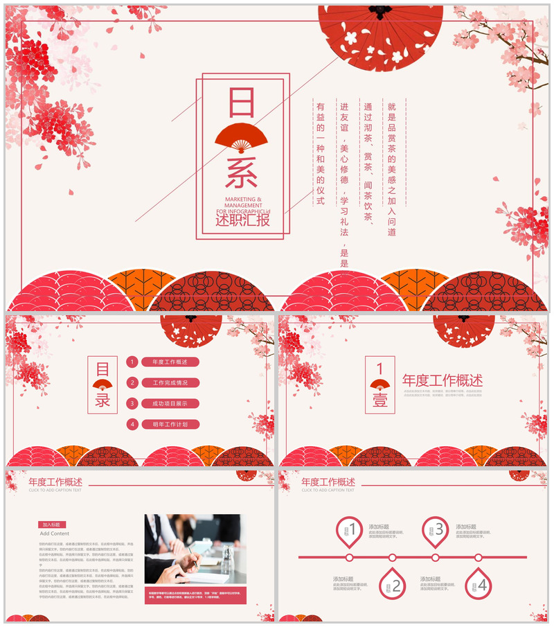 大气唯美日系清新简约述职报告PPT模板