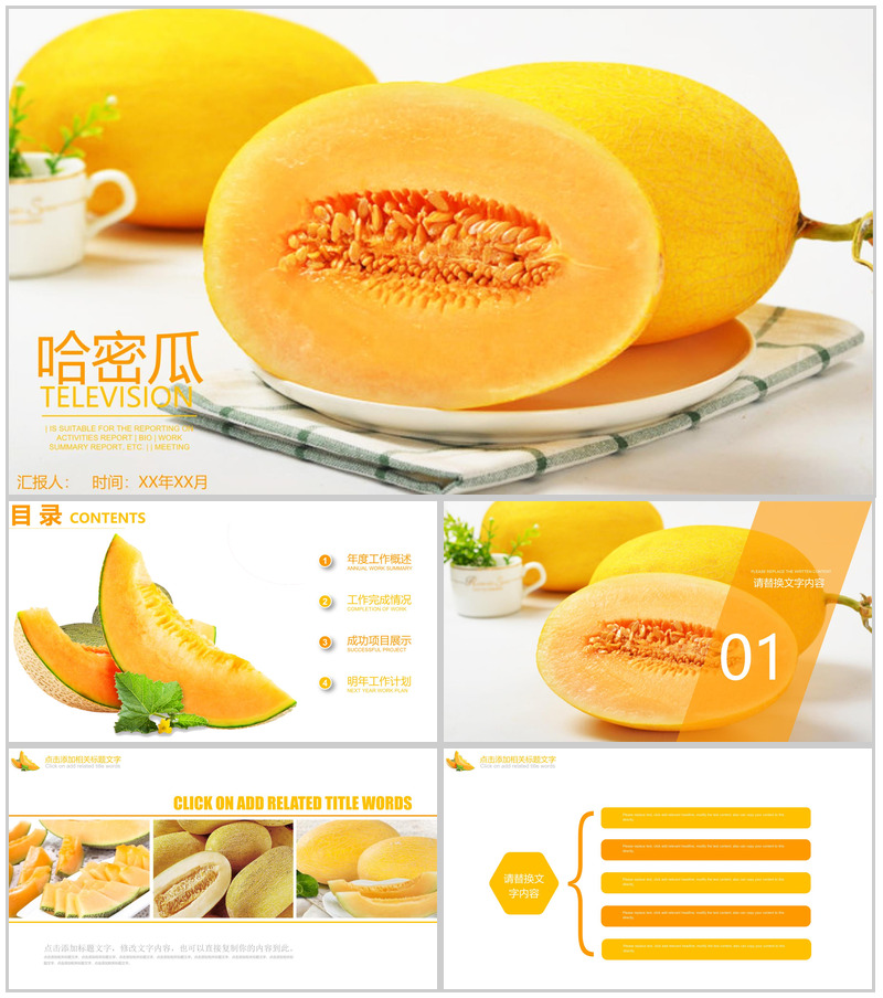 哈密瓜水果介绍工作汇报PPT模板