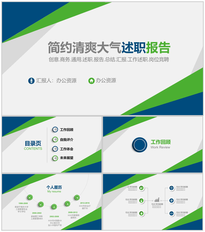 简约清爽大气述职报告PPT模板