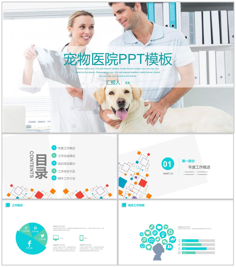 小清新宠物医院工作汇报PPT模板