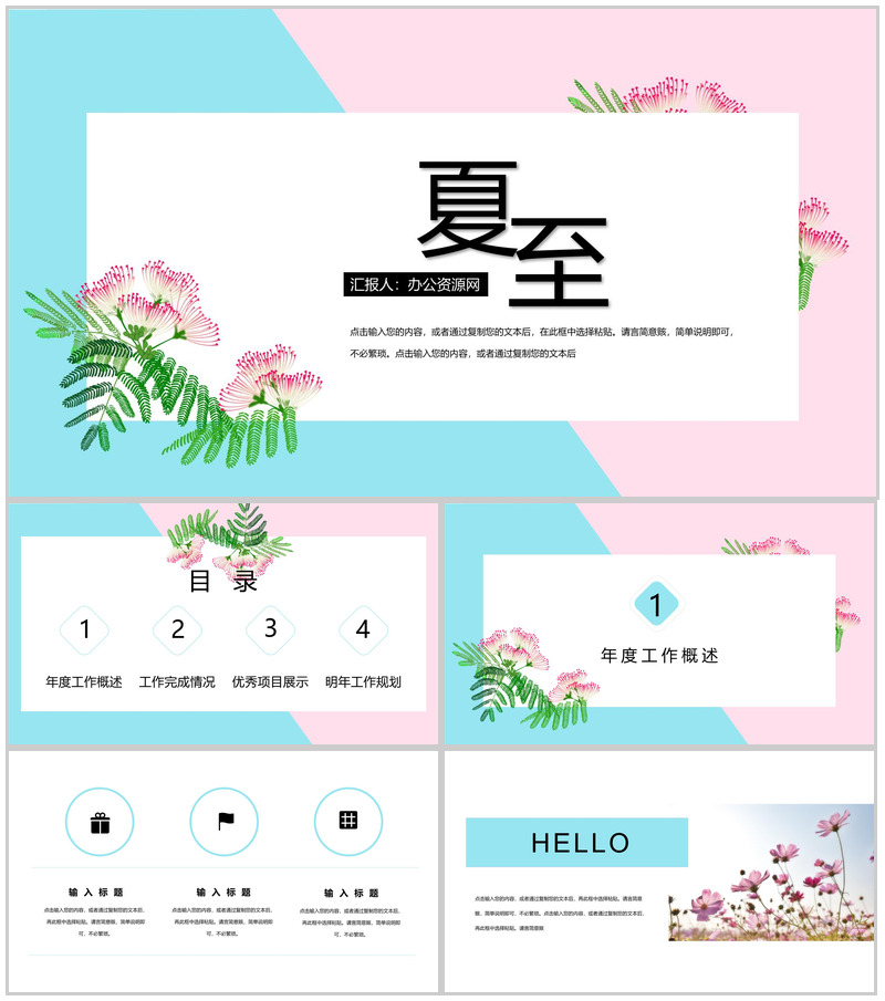 小清新夏至花瓣工作辞职报告工作规划PPT模板