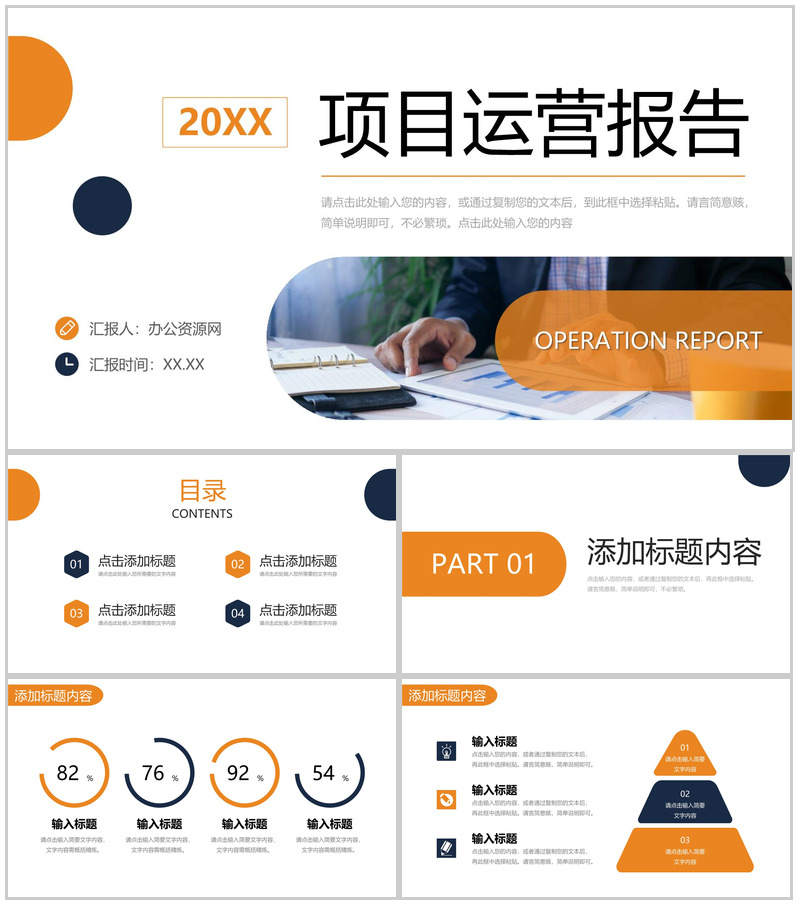 橙色商务项目运营报告品牌营销推广PPT模板
