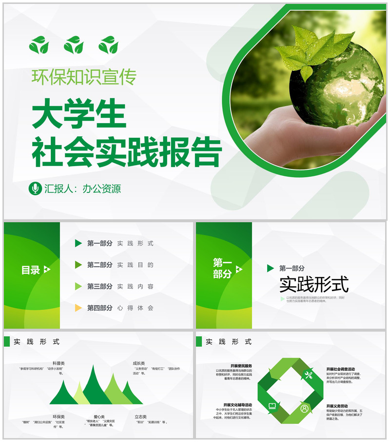 大学生环保知识宣传假期社会实践活动总结报告PPT模板