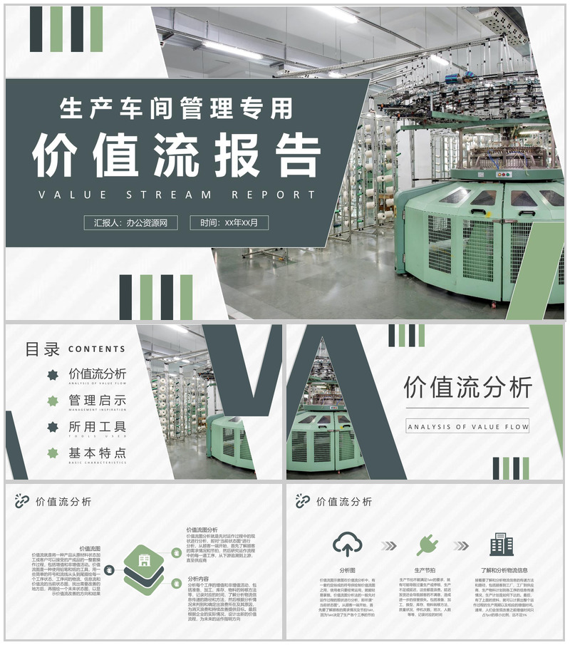 单位生产车间管理工作汇报价值流报告内容总结PPT模板