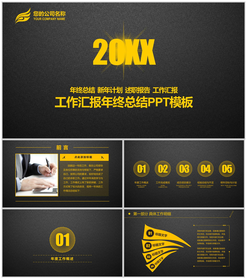 黑金大气述职报告工作汇报年终总结PPT模板