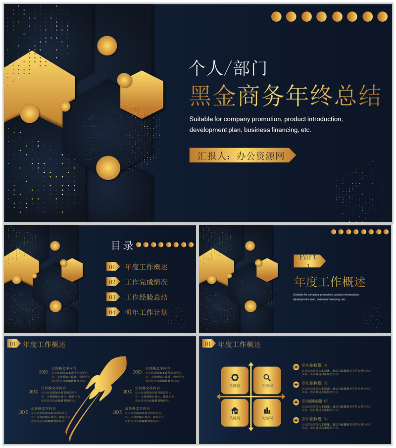 黑金色商务风格公司部门年终总结年中工作总结个人思想工作情况汇报PPT模板