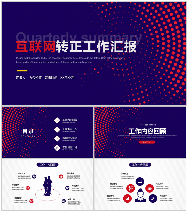 互联网企业新员工转正创意商务述职工作总结报告PPT模板