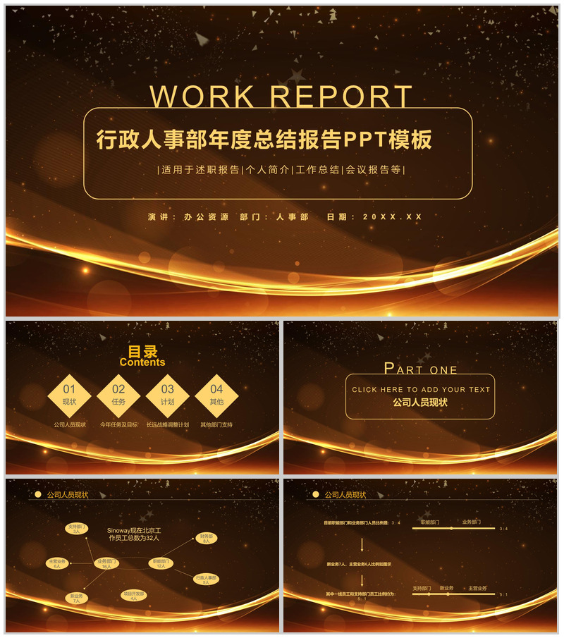 经典商务行政人事部年度总结报告PPT模板