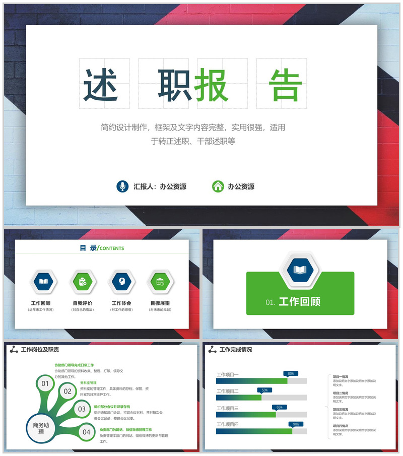 绿色动态企业述职报告简约PPT模板