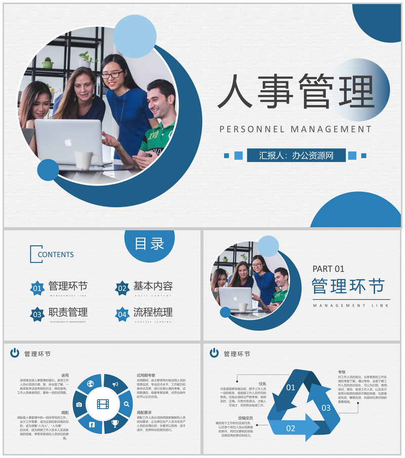 企事业单位行政人事部工作总结汇报人事管理规划方案PPT模板