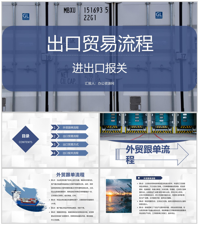 企业出口贸易流程及物流行业进出口报关流程PPT模板