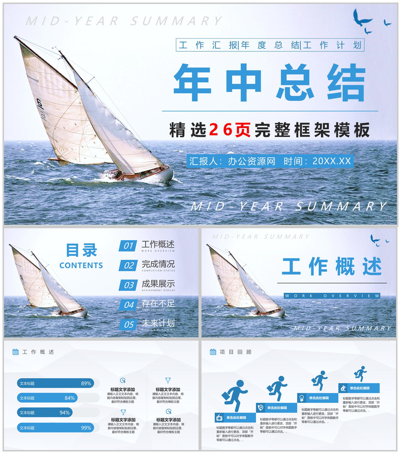 企业员工上半年销售业绩情况汇报公司年中业务工作总结计划报告PPT模板