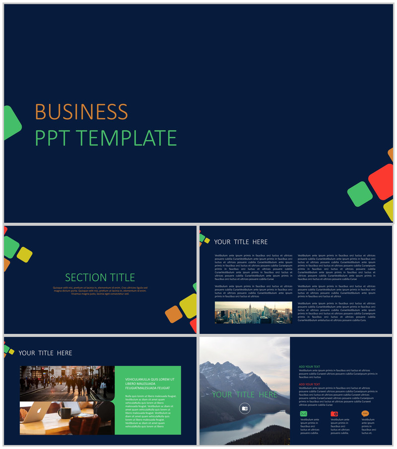 商务蓝精美配色商务通用PPT模板
